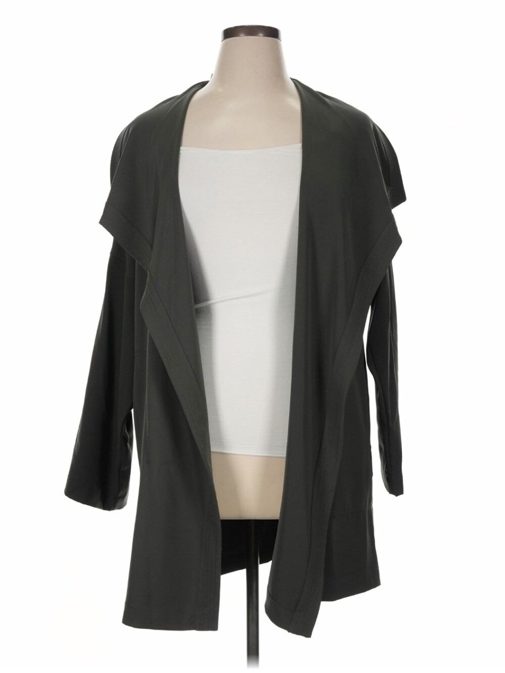 Max Studio London NWT XL Deep Olive Open Front Drape Cardigan Jacket Near Black